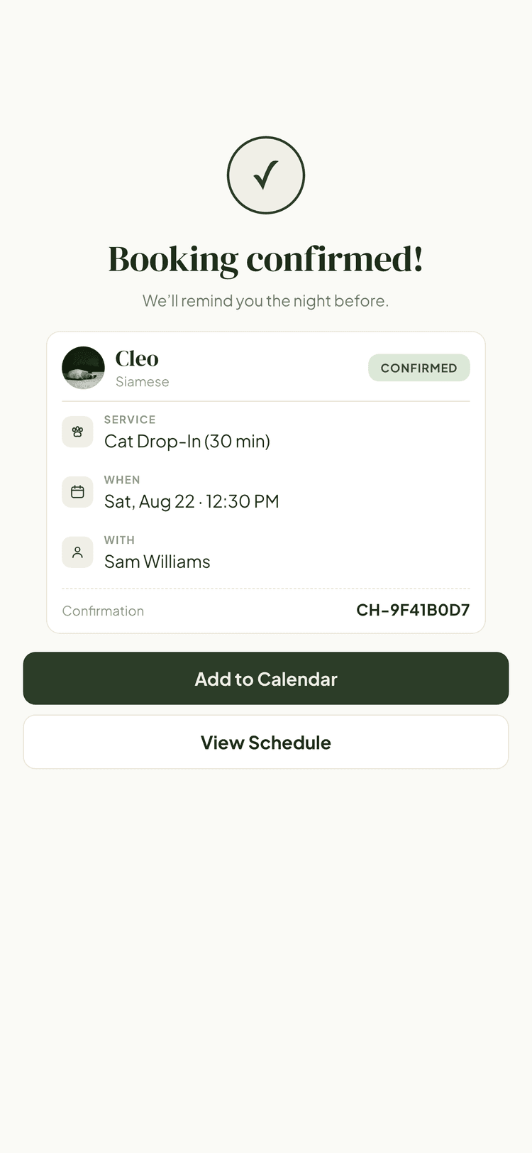 The client portal screen in the Chester app