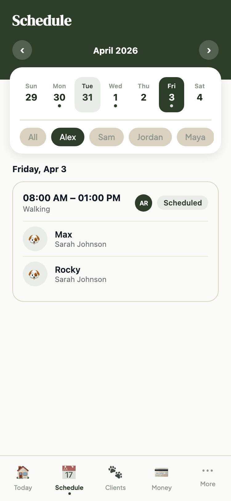 Scheduling screen