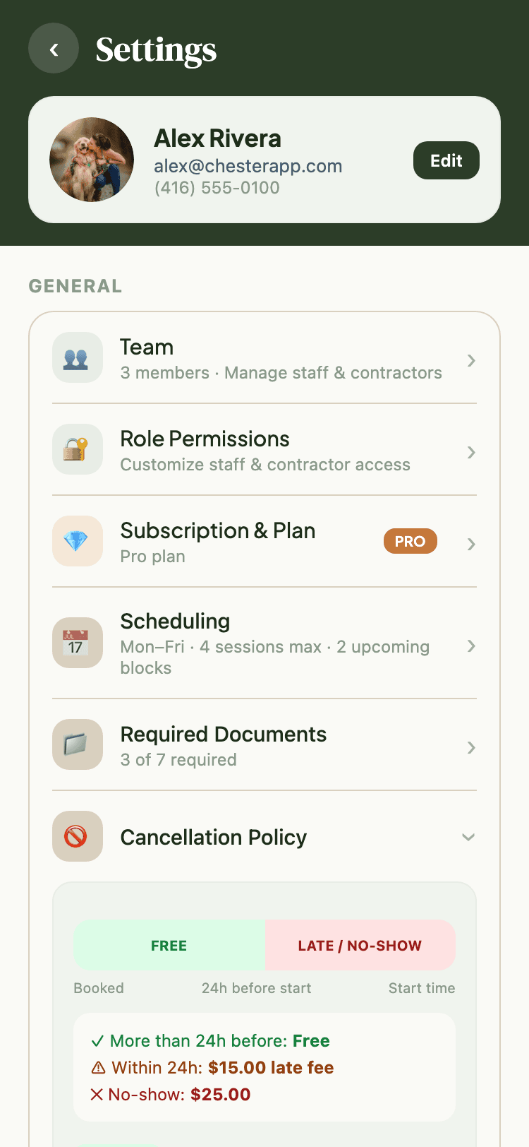 Cancellation Policies screenshot